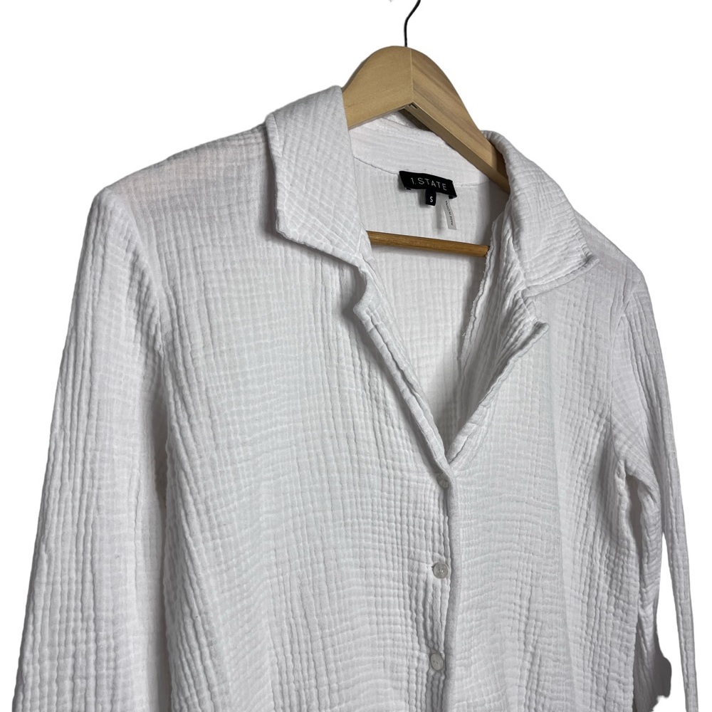 1.STATE White Tie-Front Button Up Gauzy Top - Picture 2 of 8